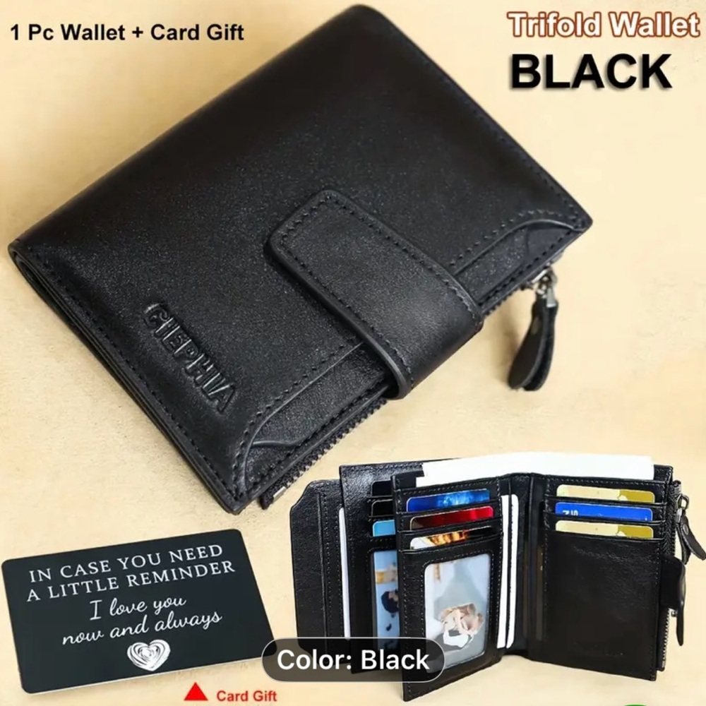 Black Trifold Wallet with Card Holder
